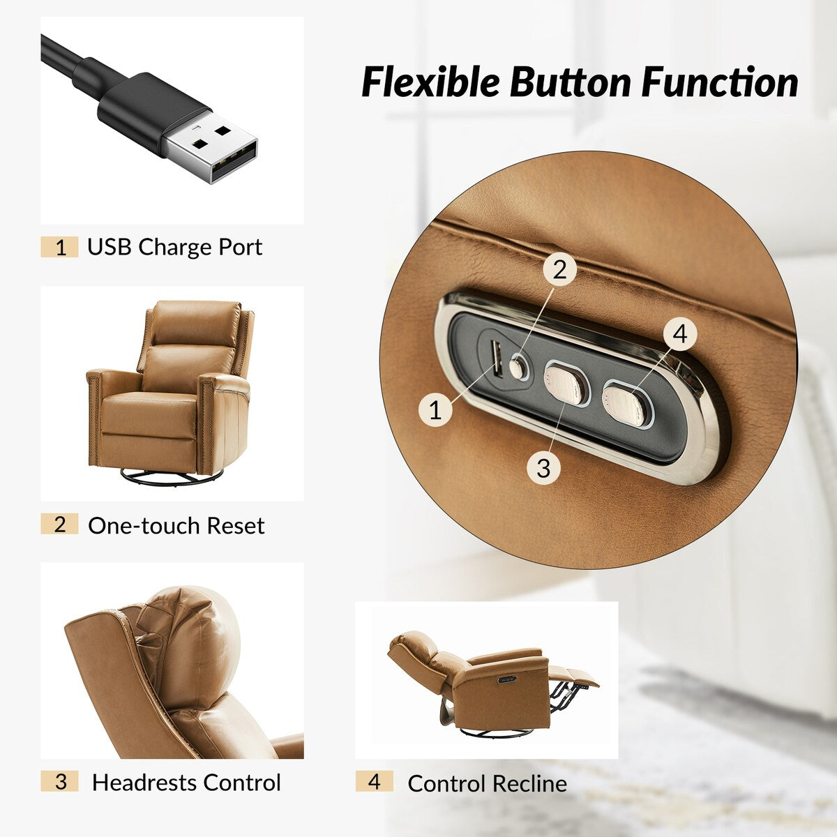 Set di 2 poltrone reclinabili elettriche girevoli e a dondolo tradizionali Tobias di HULALA HOME