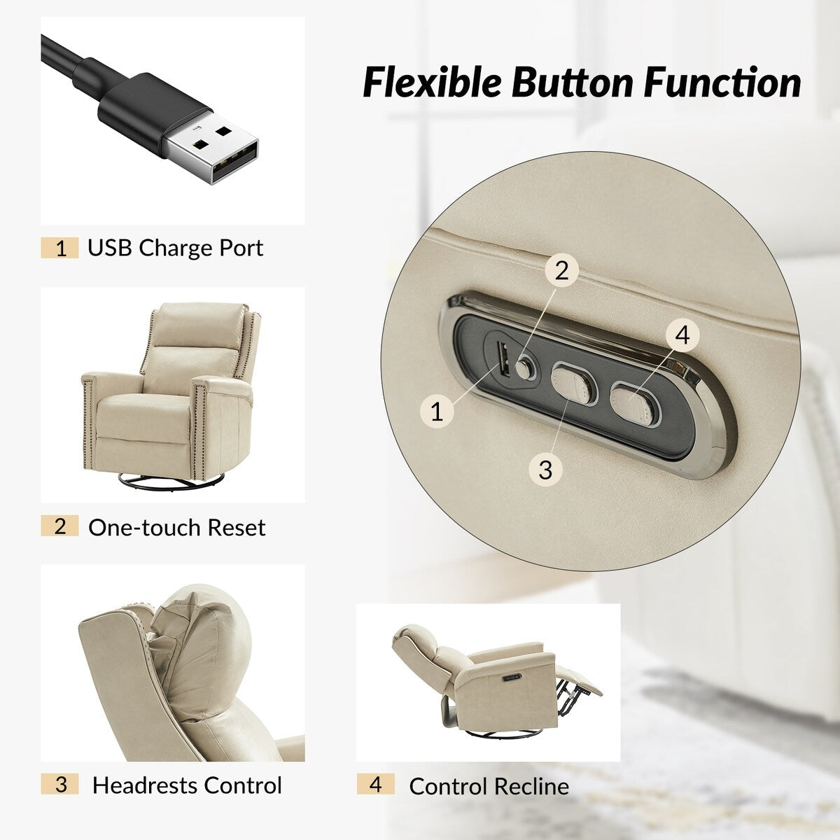 Set di 2 poltrone reclinabili elettriche girevoli e a dondolo tradizionali Tobias di HULALA HOME