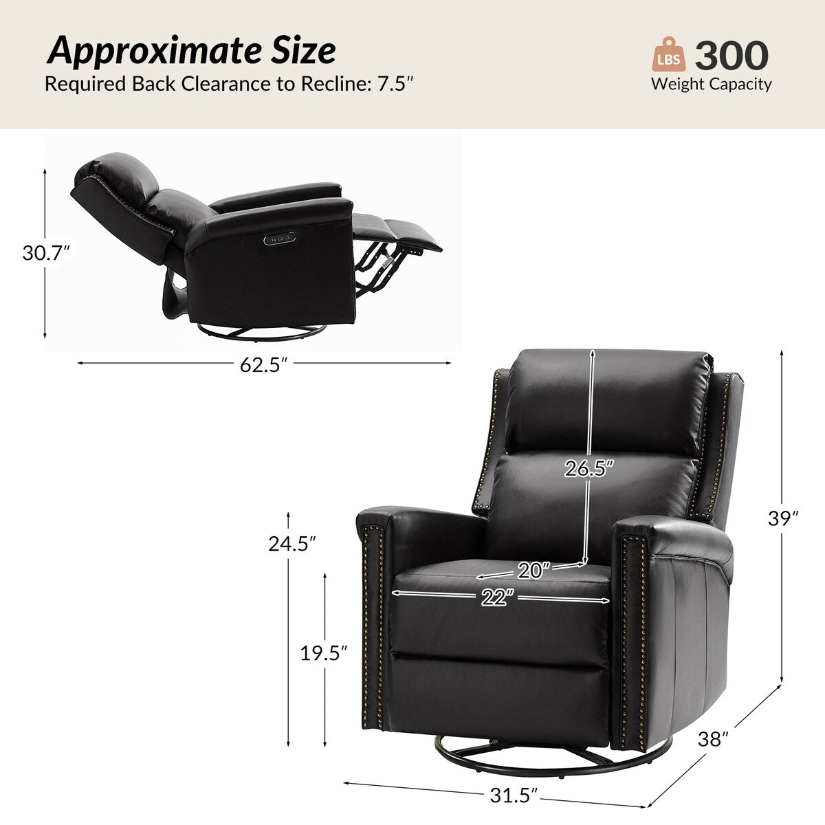 Poltrona reclinabile elettrica tradizionale girevole e a dondolo Tobias di HULALA HOME