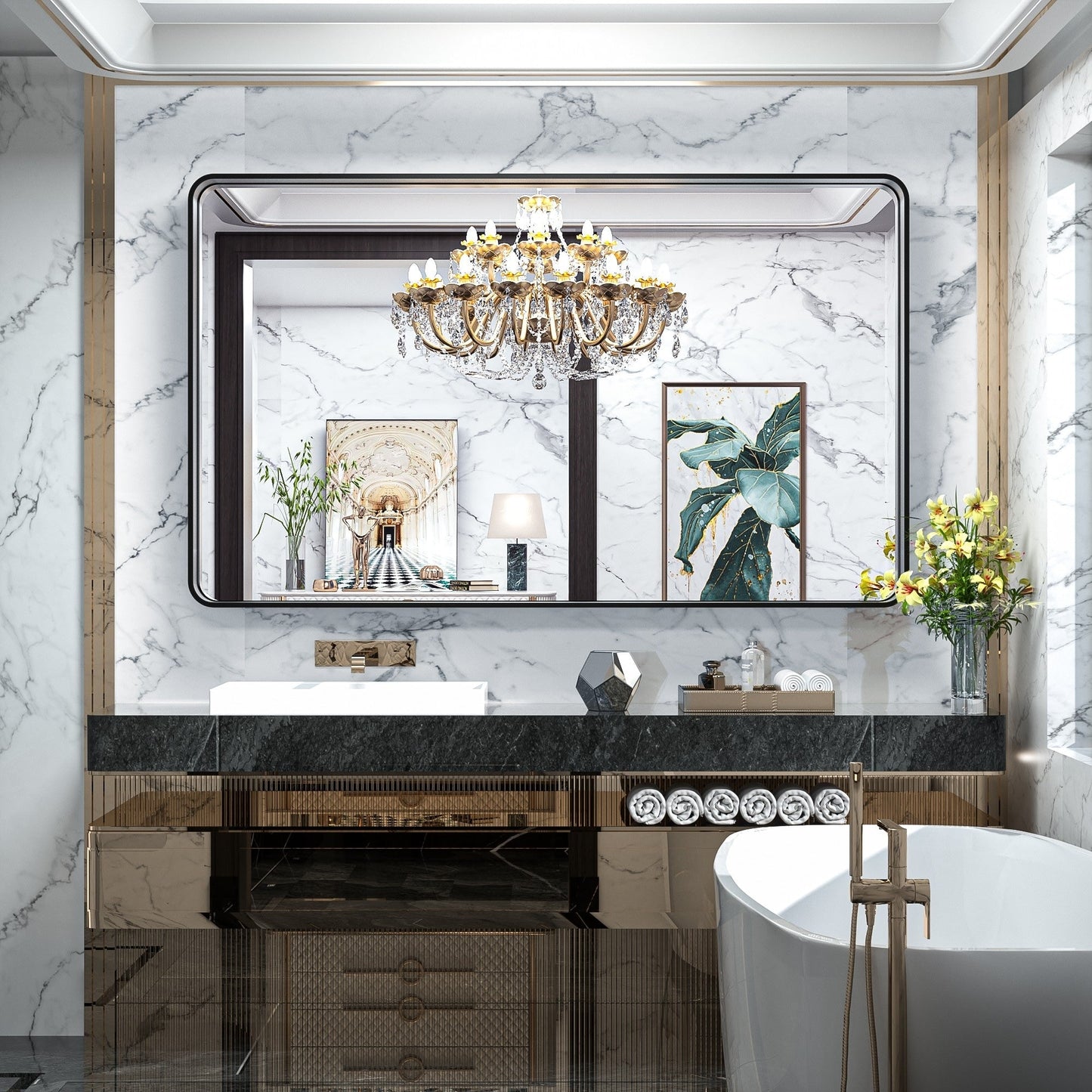 Specchio da parete per bagno moderno con struttura in metallo TokeShimi