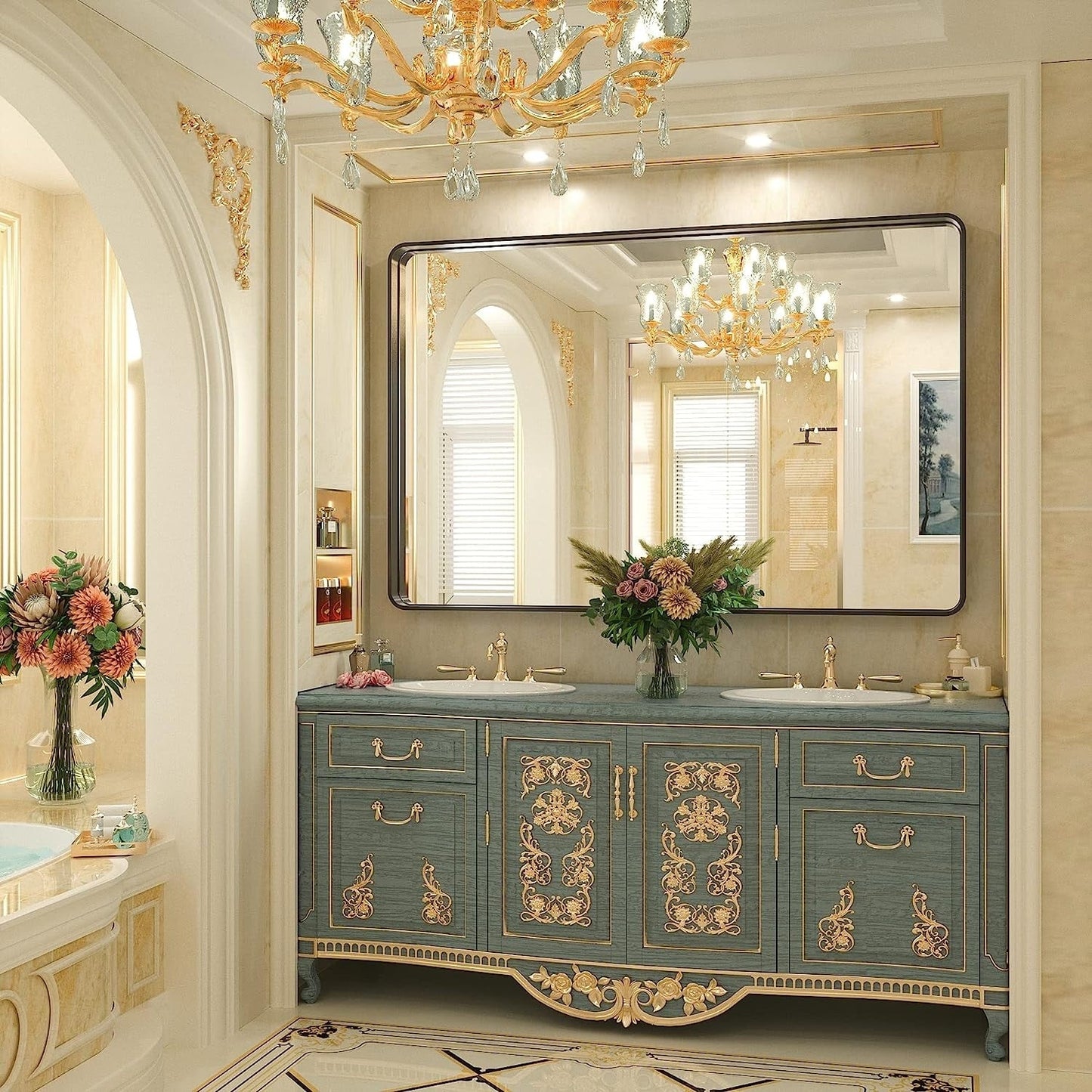 Specchio da parete per bagno moderno con struttura in metallo TokeShimi