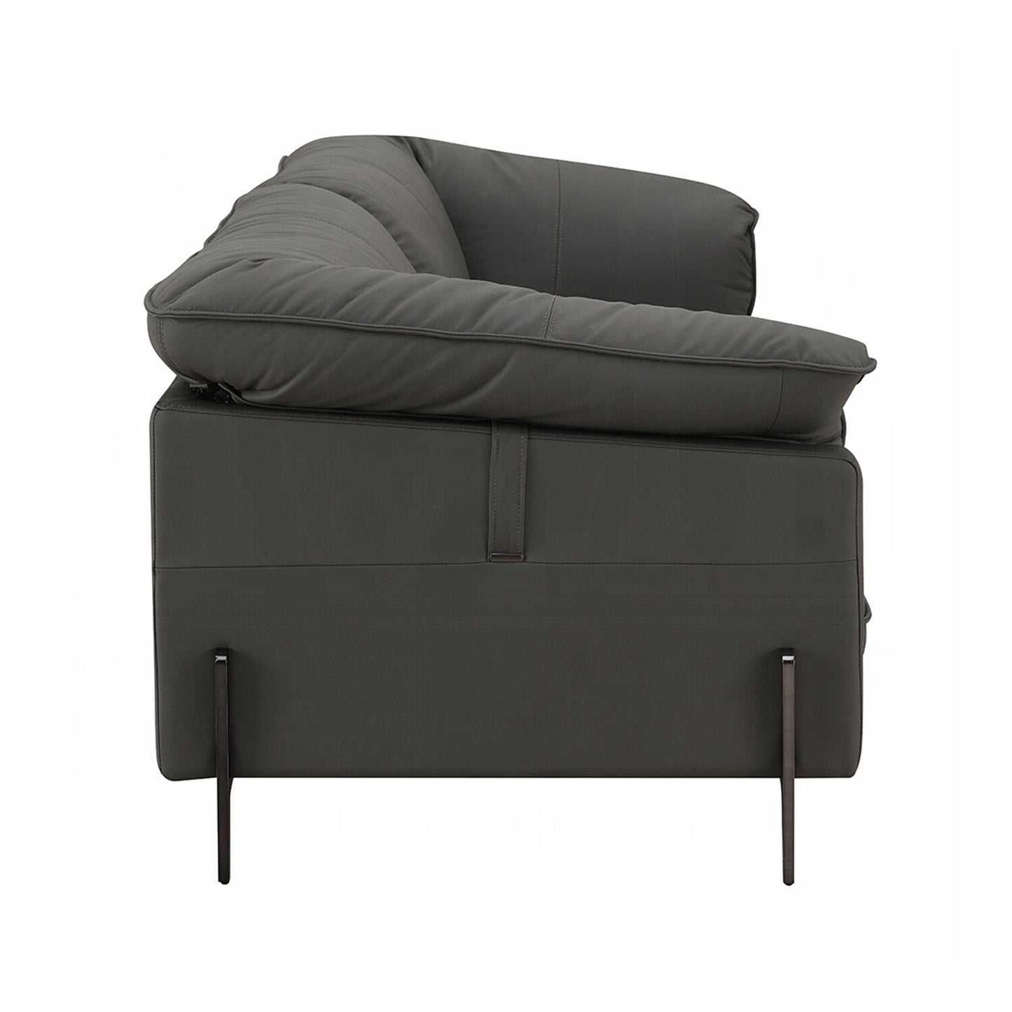 Divano rivestito in pelle pieno fiore con gambe in metallo, colore nero