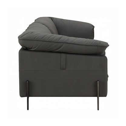 Divano rivestito in pelle pieno fiore con gambe in metallo, colore nero