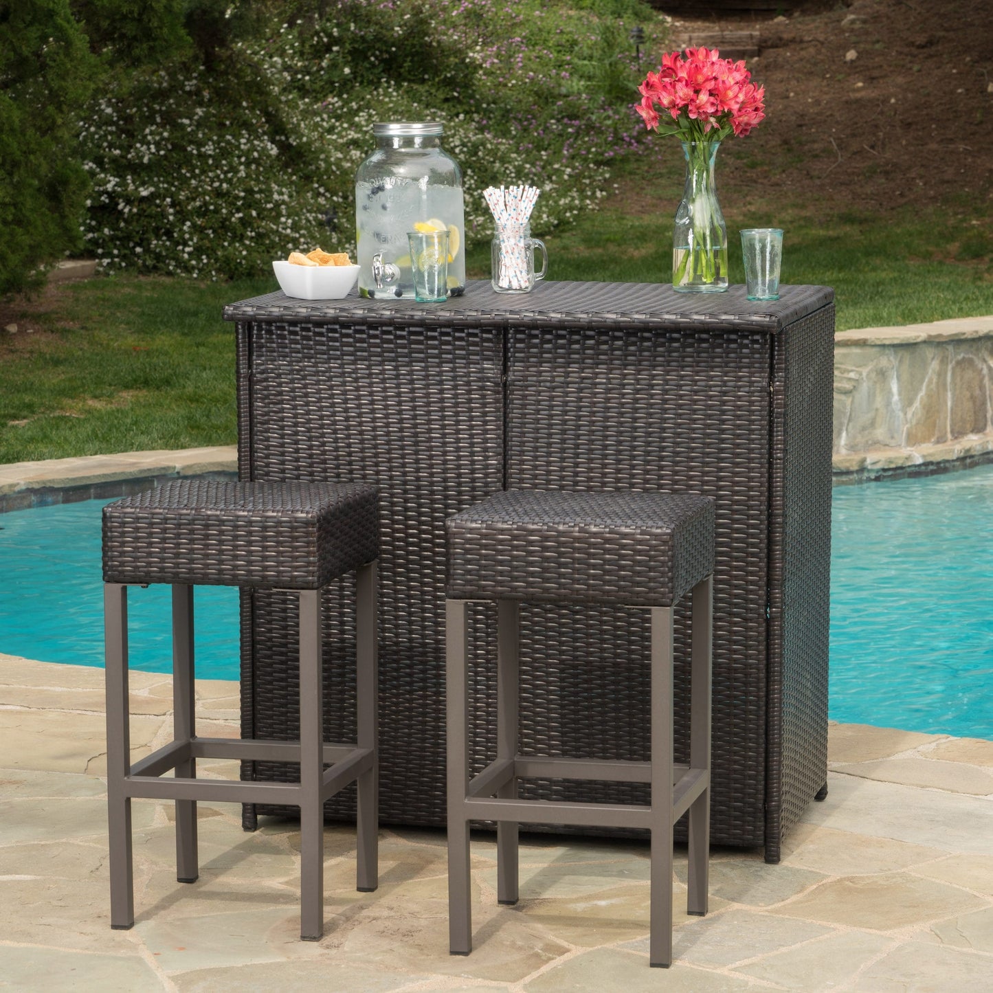 Set da bar con isola in vimini multicolore Toranto Outdoor di Christopher Knight Home
