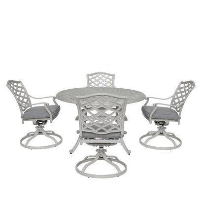 Set da pranzo rotondo Torino in alluminio da 5 pezzi con 4 sedie a dondolo girevoli - N/D