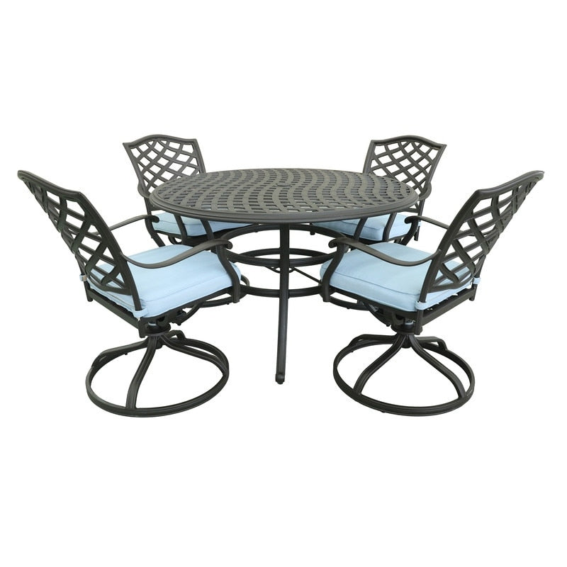 Set da pranzo rotondo Torino in alluminio da 5 pezzi con 4 sedie a dondolo girevoli - N/D