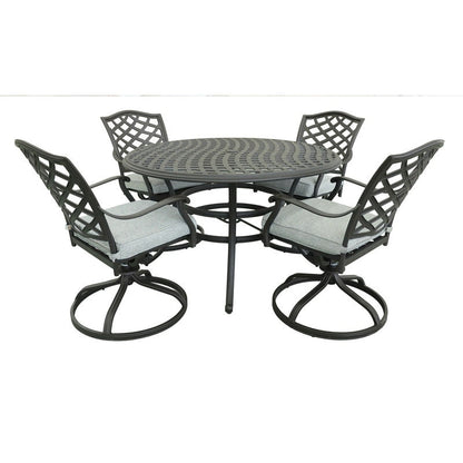 Set da pranzo rotondo Torino in alluminio da 5 pezzi con 4 sedie a dondolo girevoli - N/D