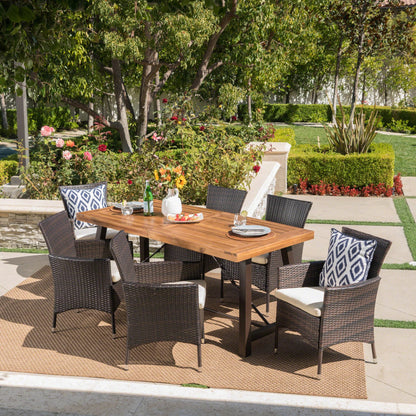 Set da pranzo Torrens Outdoor in vimini/legno di acacia da 7 pezzi di Christopher Knight Home