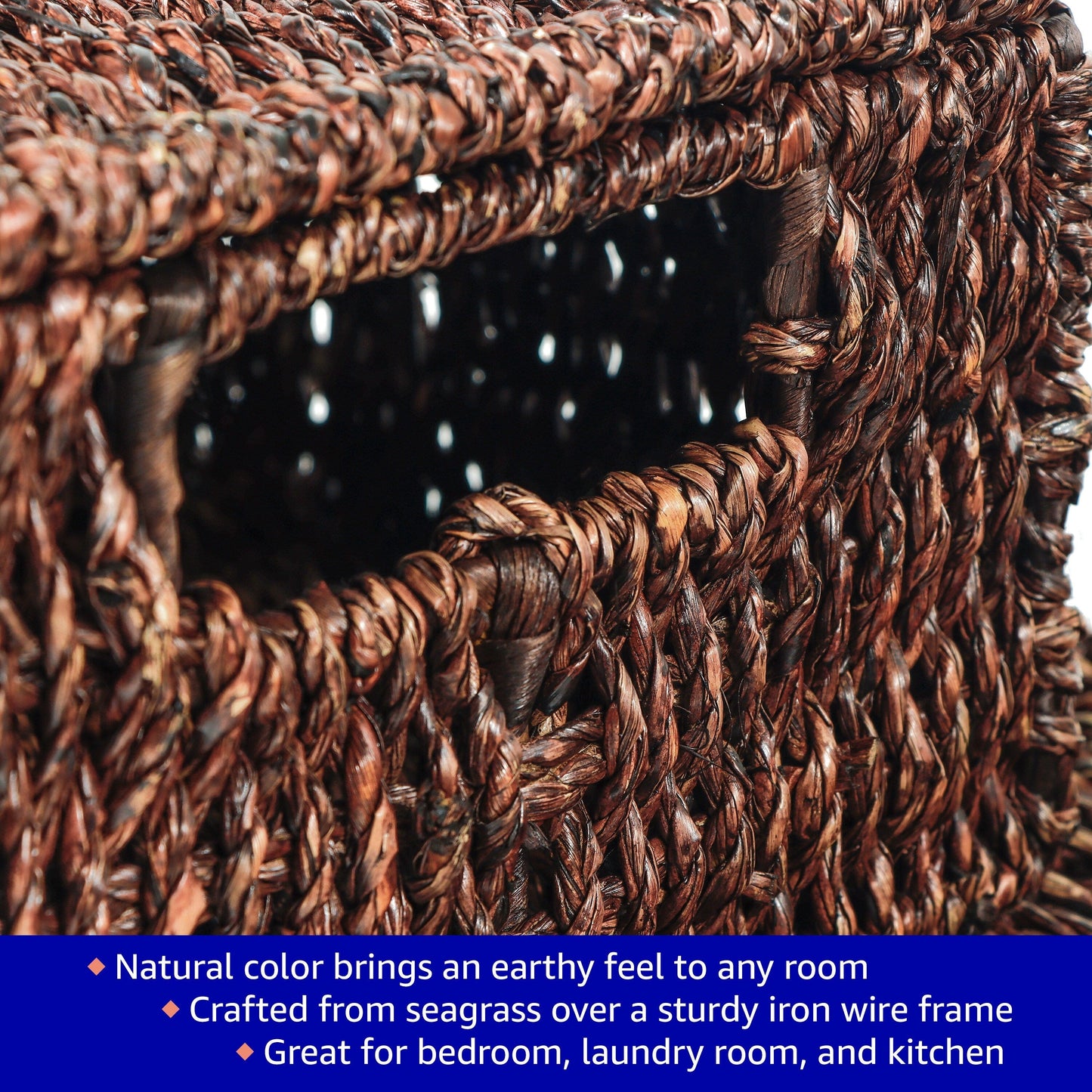 Trademark Innovations Set di 3 cestini rettangolari in alghe marine con coperchio (piccoli)