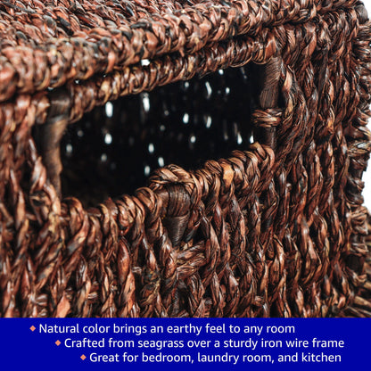 Trademark Innovations Set di 3 cestini rettangolari in alghe marine con coperchio (piccoli)