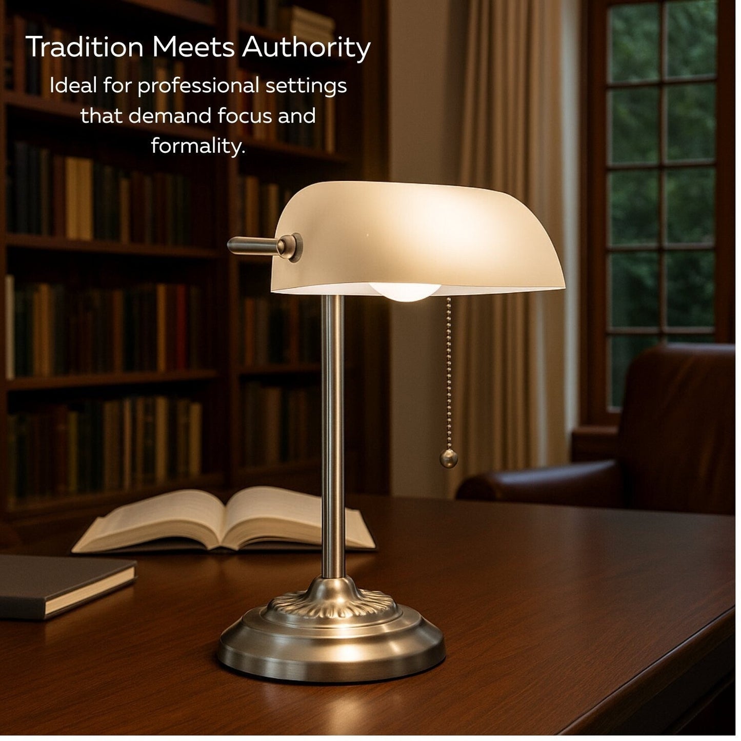 Lampada da scrivania tradizionale da banchiere con paralume in vetro verde