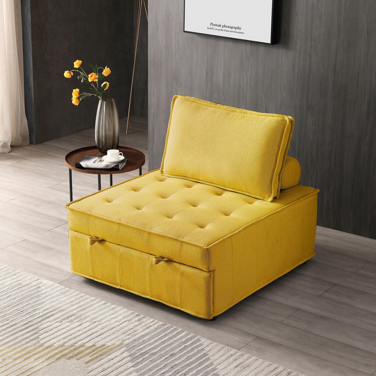 Divano letto trasformabile in lino - Elegante pouf con schienale rimovibile per un comfort extra