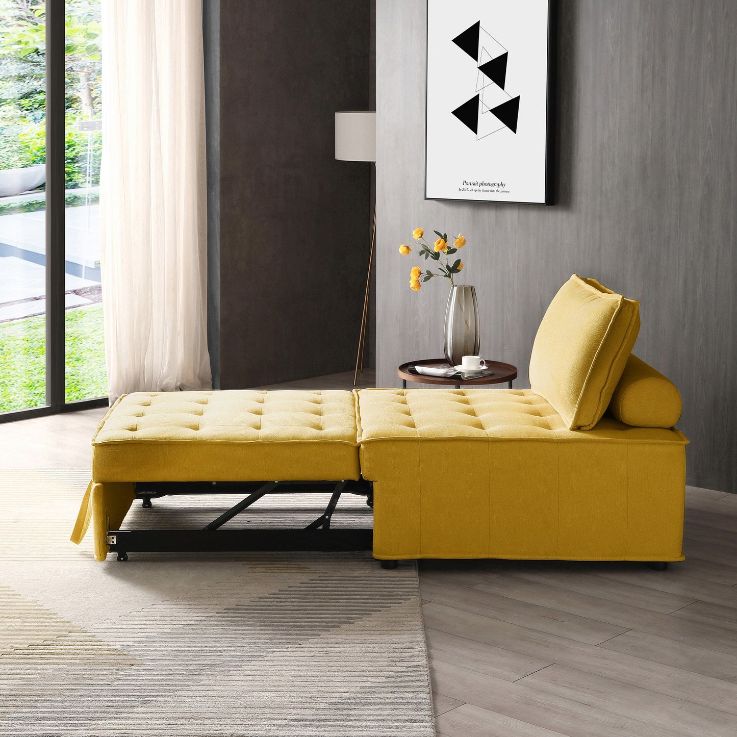 Divano letto trasformabile in lino - Elegante pouf con schienale rimovibile per un comfort extra