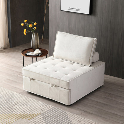 Divano letto trasformabile in lino - Elegante pouf con schienale rimovibile per un comfort extra