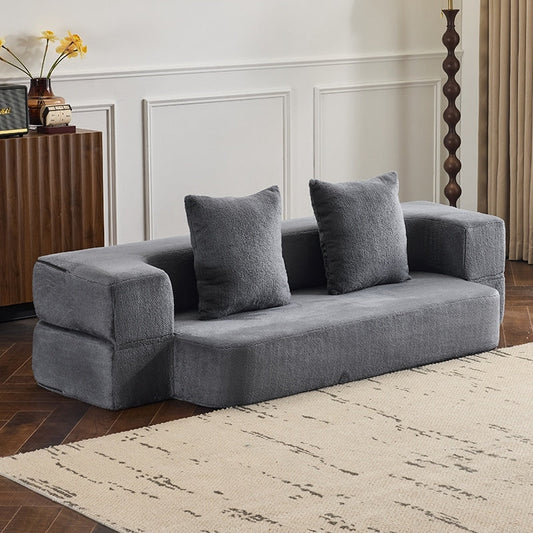 Divano componibile trasformabile con 3 pouf - Letto pieghevole in schiuma di supporto, chaise longue compatta in ciniglia