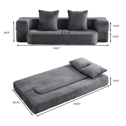 Divano componibile trasformabile con 3 pouf - Letto pieghevole in schiuma di supporto, chaise longue compatta in ciniglia