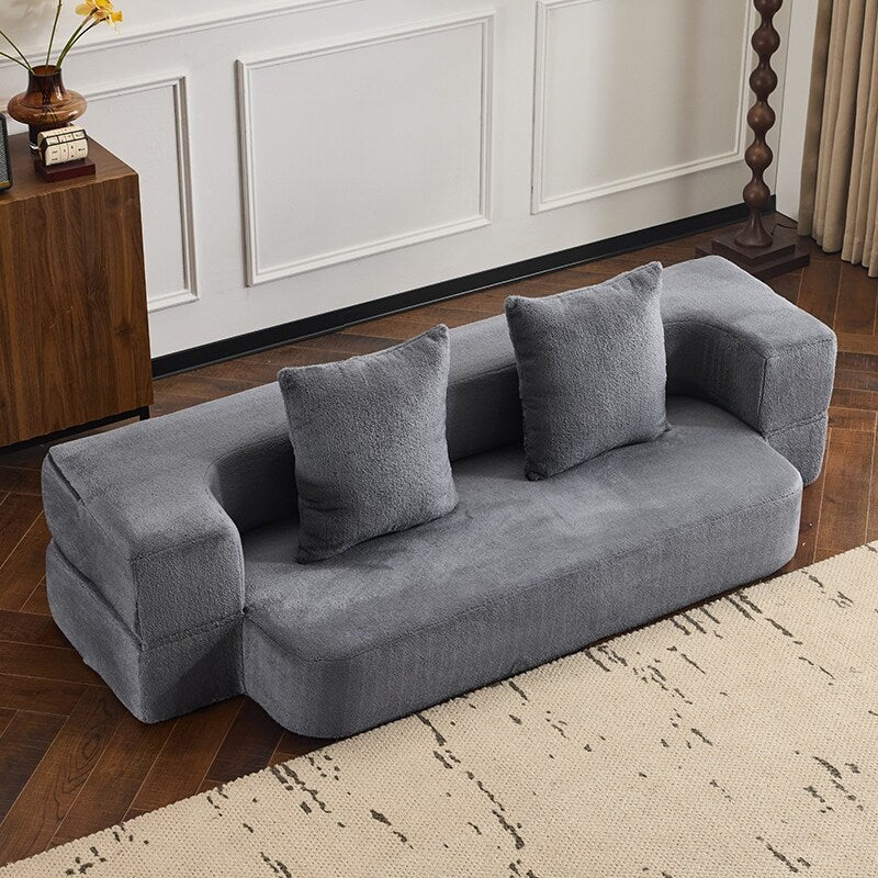 Divano componibile trasformabile con 3 pouf - Letto pieghevole in schiuma di supporto, chaise longue compatta in ciniglia