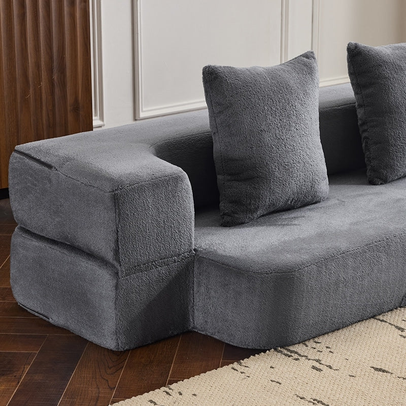 Divano componibile trasformabile con 3 pouf - Letto pieghevole in schiuma di supporto, chaise longue compatta in ciniglia