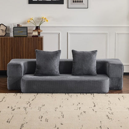 Divano componibile trasformabile con 3 pouf - Letto pieghevole in schiuma di supporto, chaise longue compatta in ciniglia