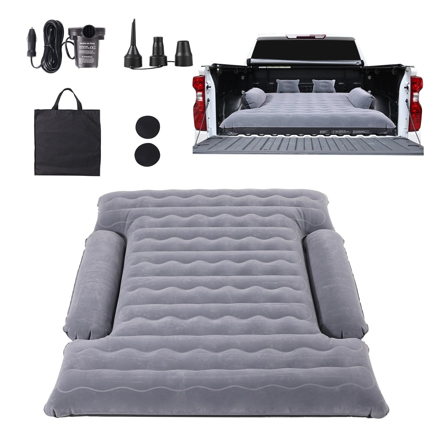 Materasso ad aria per cassone di camion, per cassoni di camion full size da 6-6,5 piedi, materasso ad aria gonfiabile da campeggio con pompa ad aria da 12 V e 2 cuscini