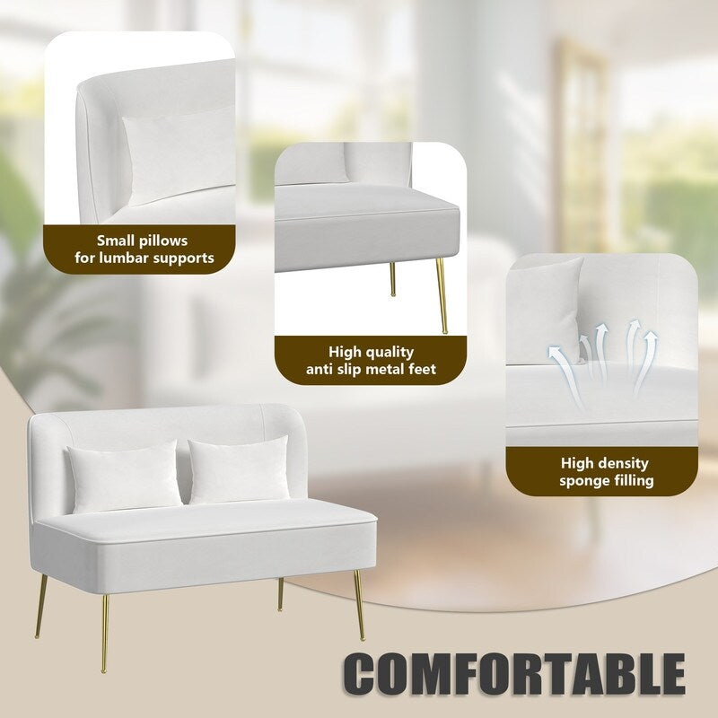 Divano a due posti in metallo con cuscino spesso in velluto Tuft