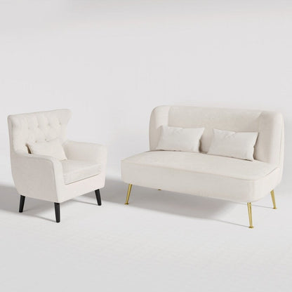 Divano a due posti in metallo con cuscino spesso in velluto Tuft