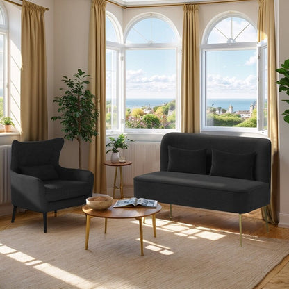 Divano a due posti in metallo con cuscino spesso in velluto Tuft