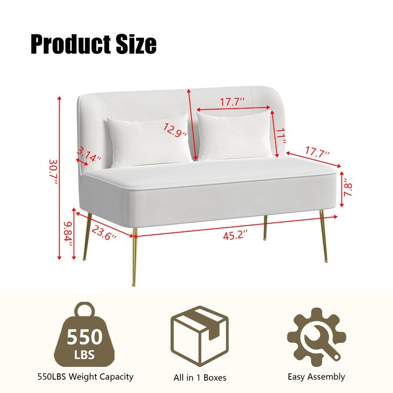 Divano a due posti in metallo con cuscino spesso in velluto Tuft