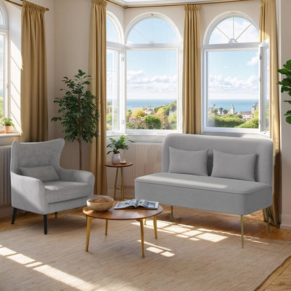 Divano a due posti in metallo con cuscino spesso in velluto Tuft