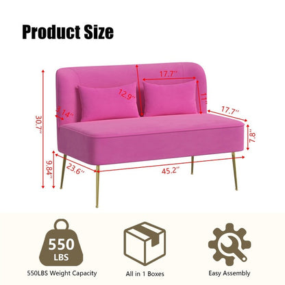 Divano a due posti in metallo con cuscino spesso in velluto Tuft