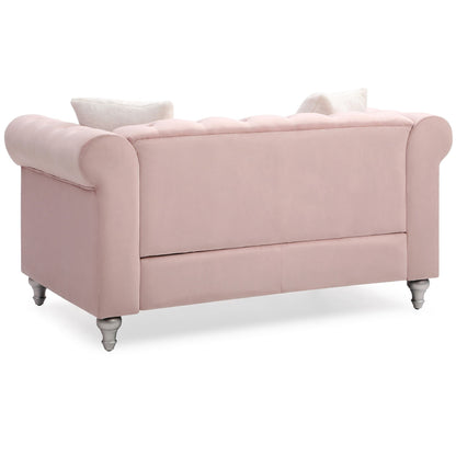 Divano a 2 posti in velluto finto gioiello trapuntato con cuscini decorativi - 60 - Rosa