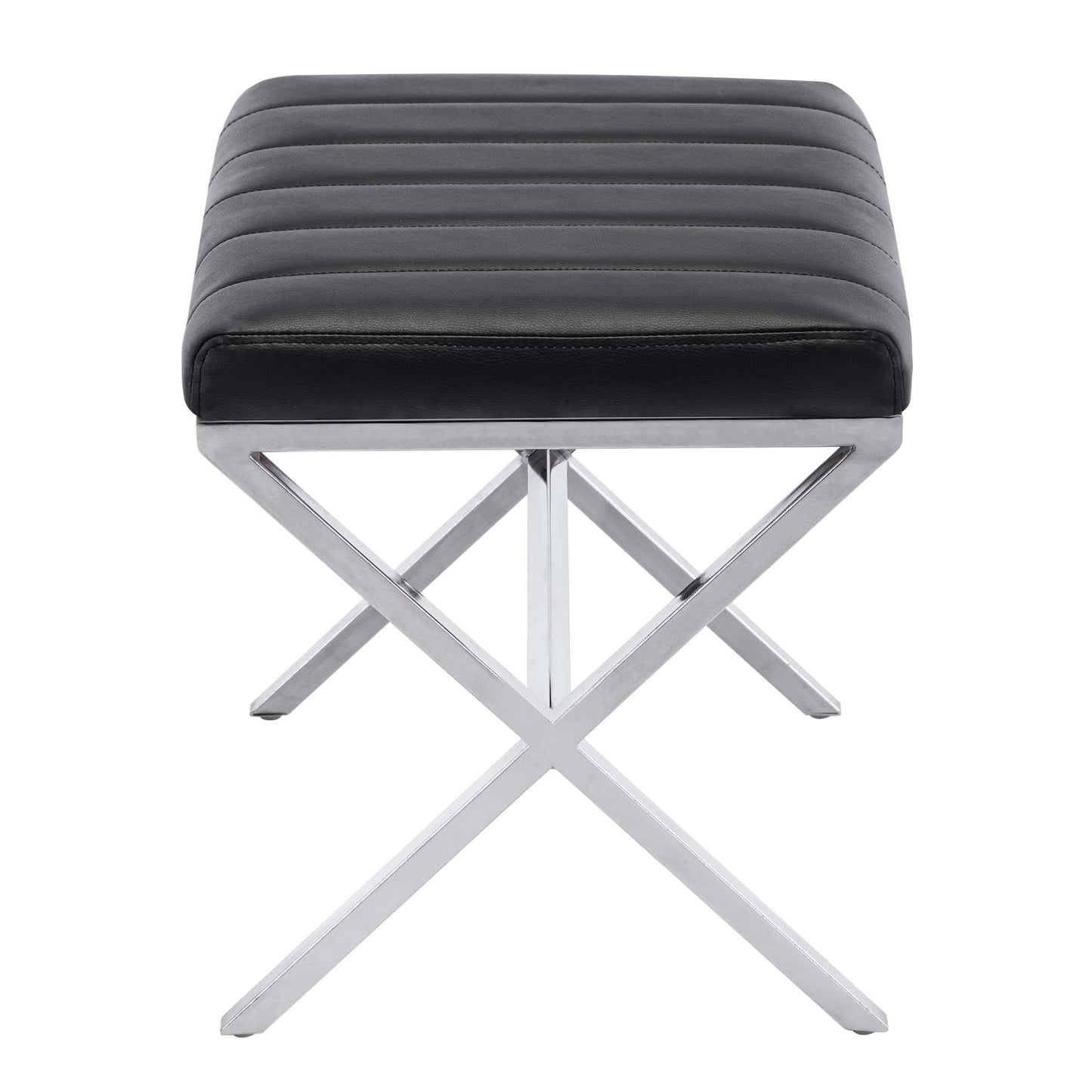 Panca da toeletta in similpelle trapuntata con gambe a X in metallo