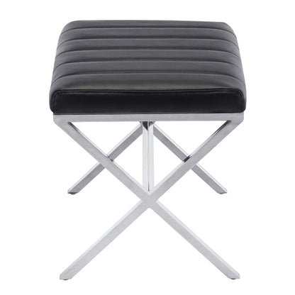 Panca da toeletta in similpelle trapuntata con gambe a X in metallo