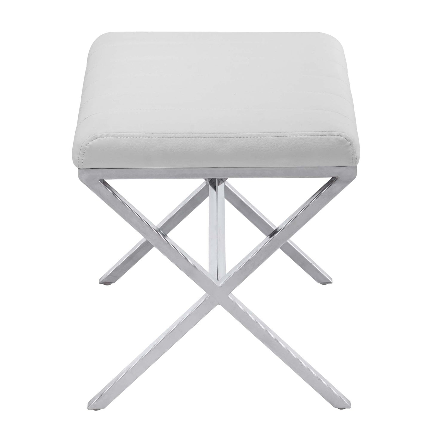 Panca da toeletta in similpelle trapuntata con gambe a X in metallo