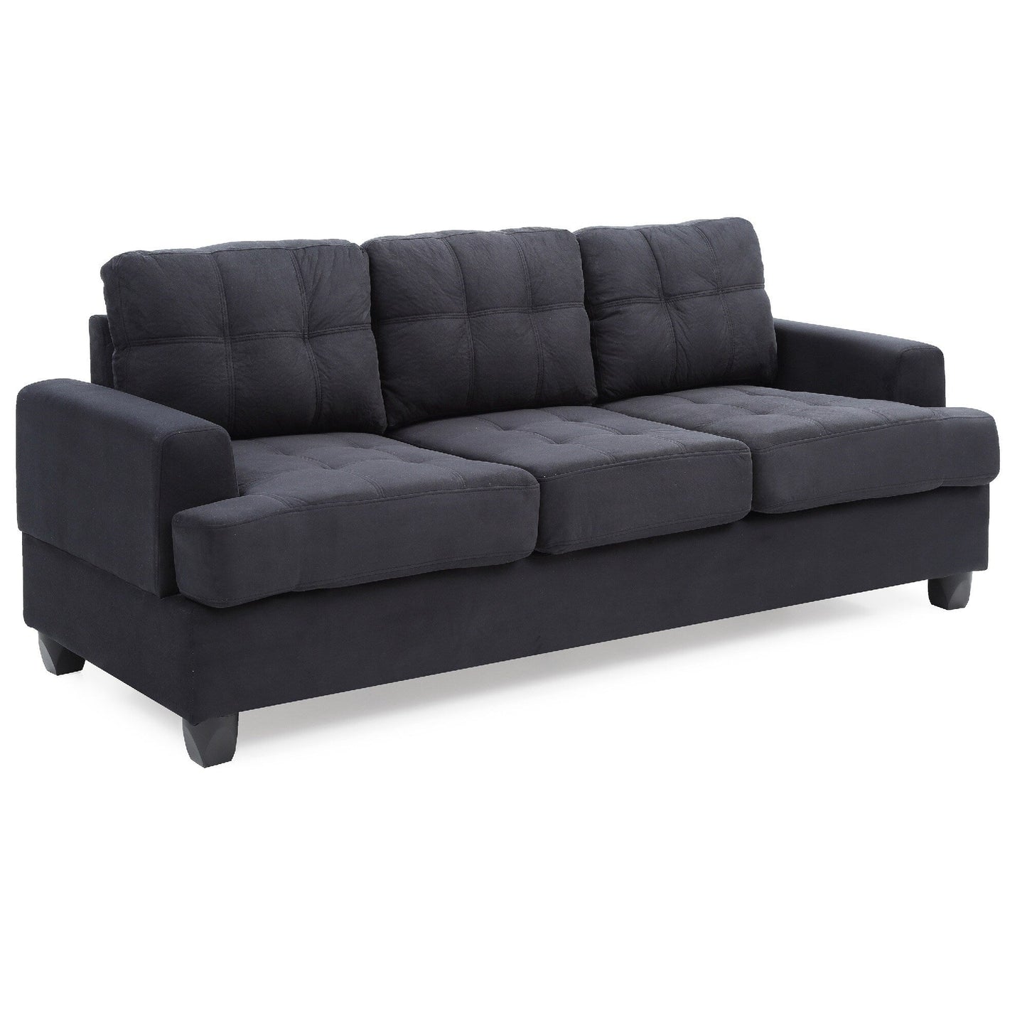 Divano dritto con braccioli quadrati in microsuede trapuntato - 79 - Nero