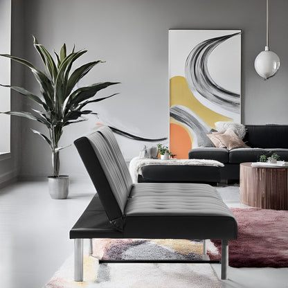 Divano letto futon imbottito in stile moderno di metà secolo con schienale diviso e gambe cromate