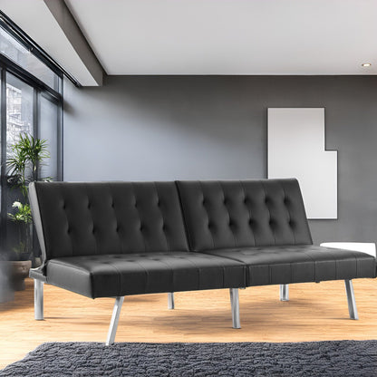 Divano letto futon imbottito in stile moderno di metà secolo con schienale diviso e gambe cromate