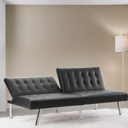 Divano letto futon imbottito in stile moderno di metà secolo con schienale diviso e gambe cromate