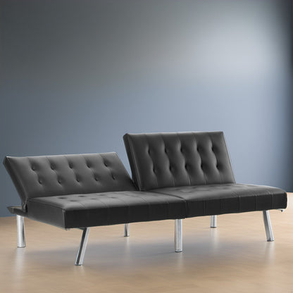 Divano letto futon imbottito in stile moderno di metà secolo con schienale diviso e gambe cromate