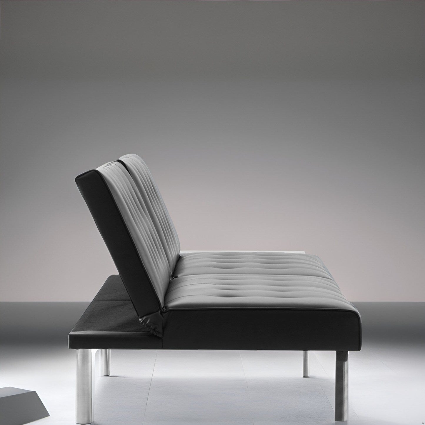 Divano letto futon imbottito in stile moderno di metà secolo con schienale diviso e gambe cromate