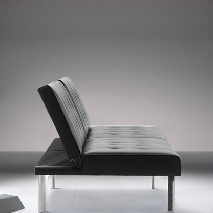 Divano letto futon imbottito in stile moderno di metà secolo con schienale diviso e gambe cromate