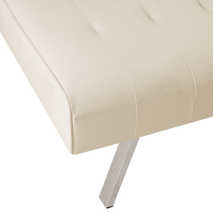 Divano letto futon imbottito in stile moderno di metà secolo con schienale diviso e gambe cromate