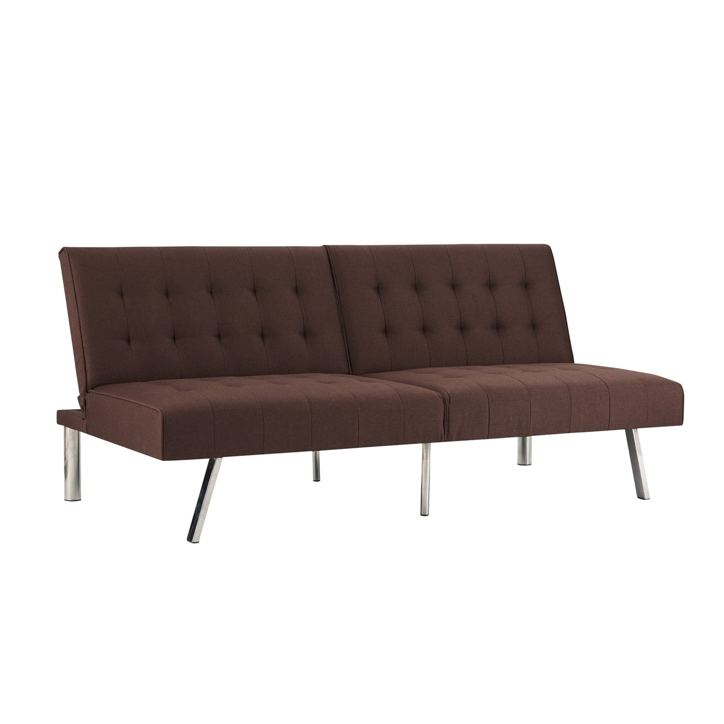 Divano letto futon imbottito in stile moderno di metà secolo con schienale diviso e gambe cromate