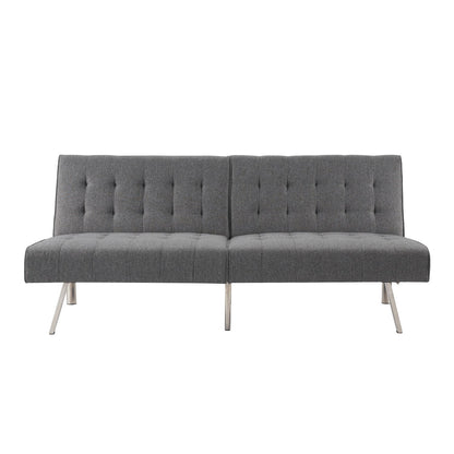 Divano letto futon imbottito in stile moderno di metà secolo con schienale diviso e gambe cromate