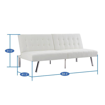 Divano letto futon imbottito in stile moderno di metà secolo con schienale diviso e gambe cromate