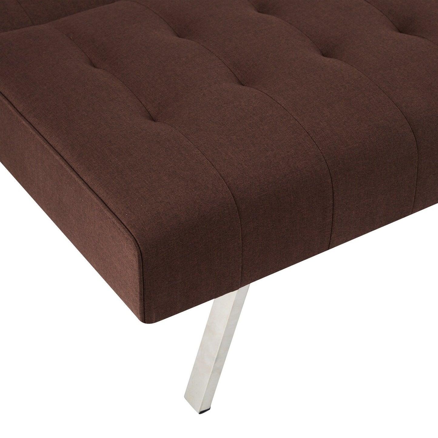 Divano letto futon imbottito in stile moderno di metà secolo con schienale diviso e gambe cromate