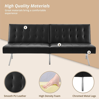 Divano letto futon imbottito in stile moderno di metà secolo con schienale diviso e gambe cromate