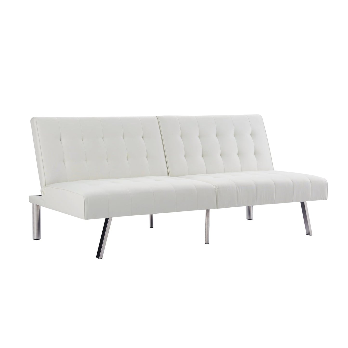 Divano letto futon imbottito in stile moderno di metà secolo con schienale diviso e gambe cromate