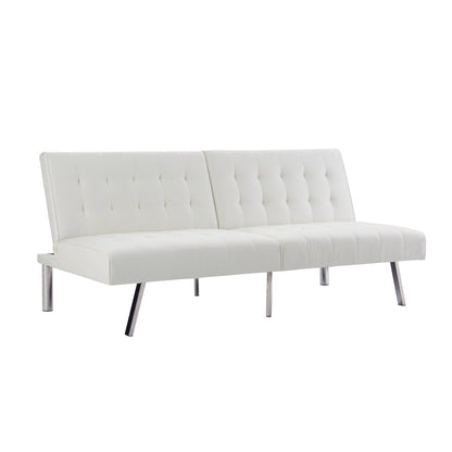 Divano letto futon imbottito in stile moderno di metà secolo con schienale diviso e gambe cromate
