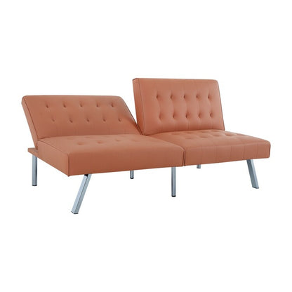 Divano letto futon imbottito in stile moderno di metà secolo con schienale diviso e gambe cromate